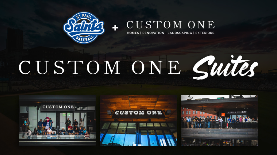 poster for custom one suites from the partnership between custom one and the st. paul saints